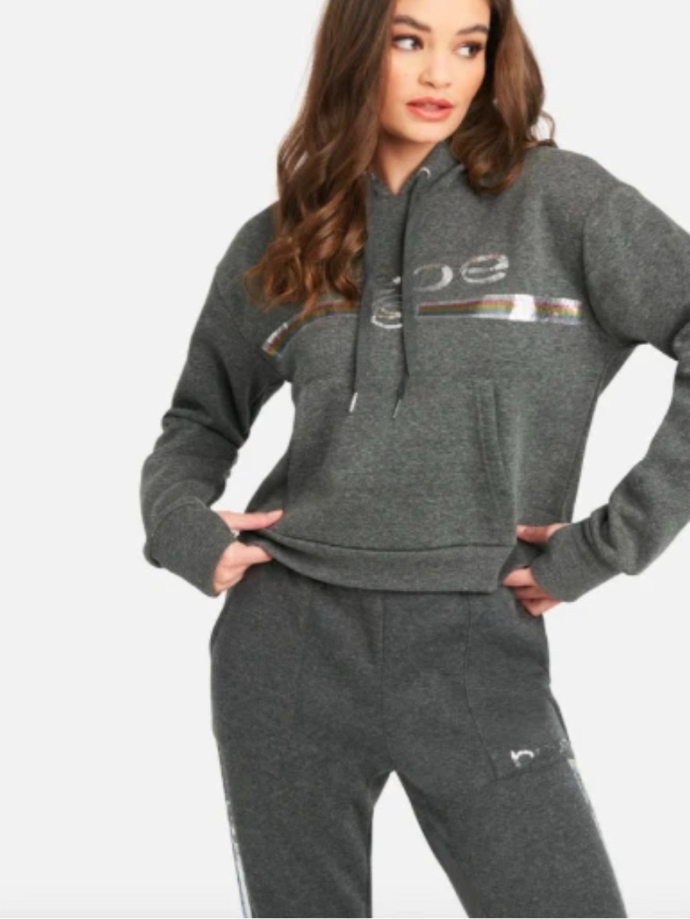 Bebe Sequin Logo Sport Pullover Hoodie